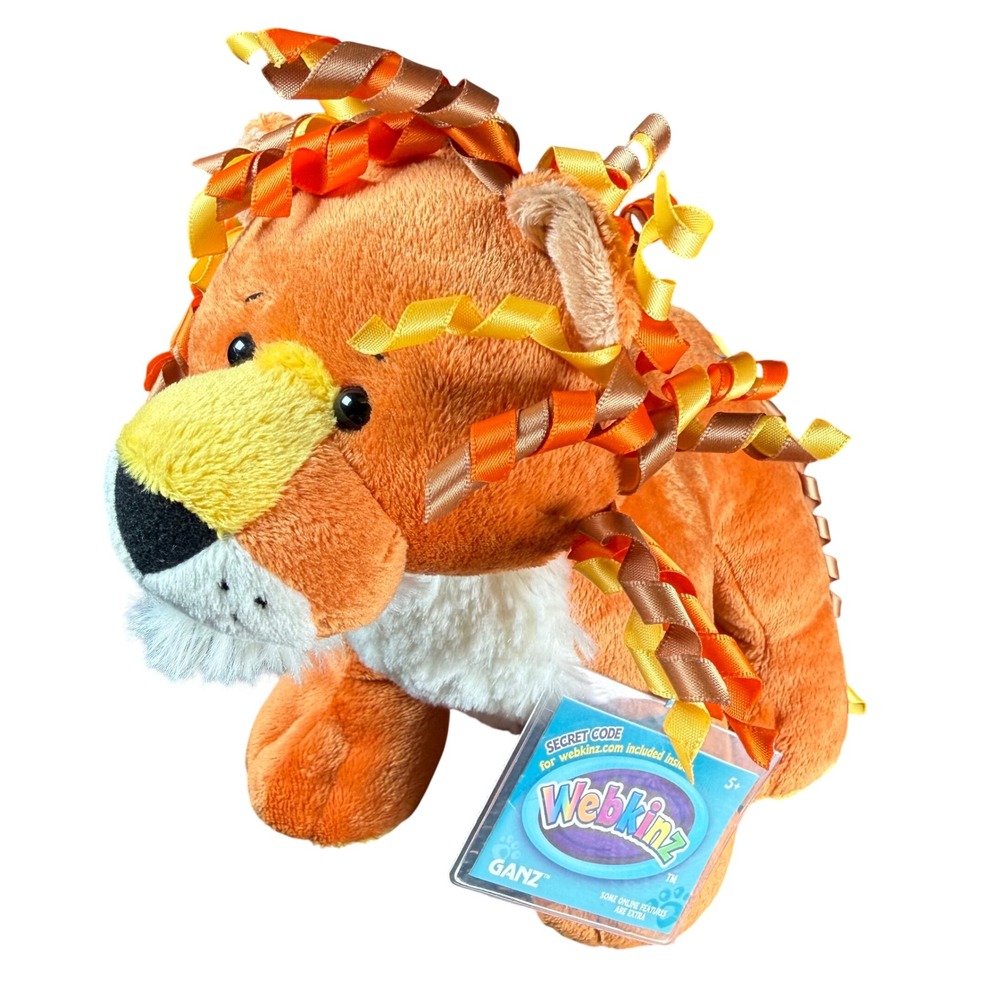 Ganz Webkinz Curly Lion Plush Orange Ribbon Mane Sealed Code HM728 Toy Retired